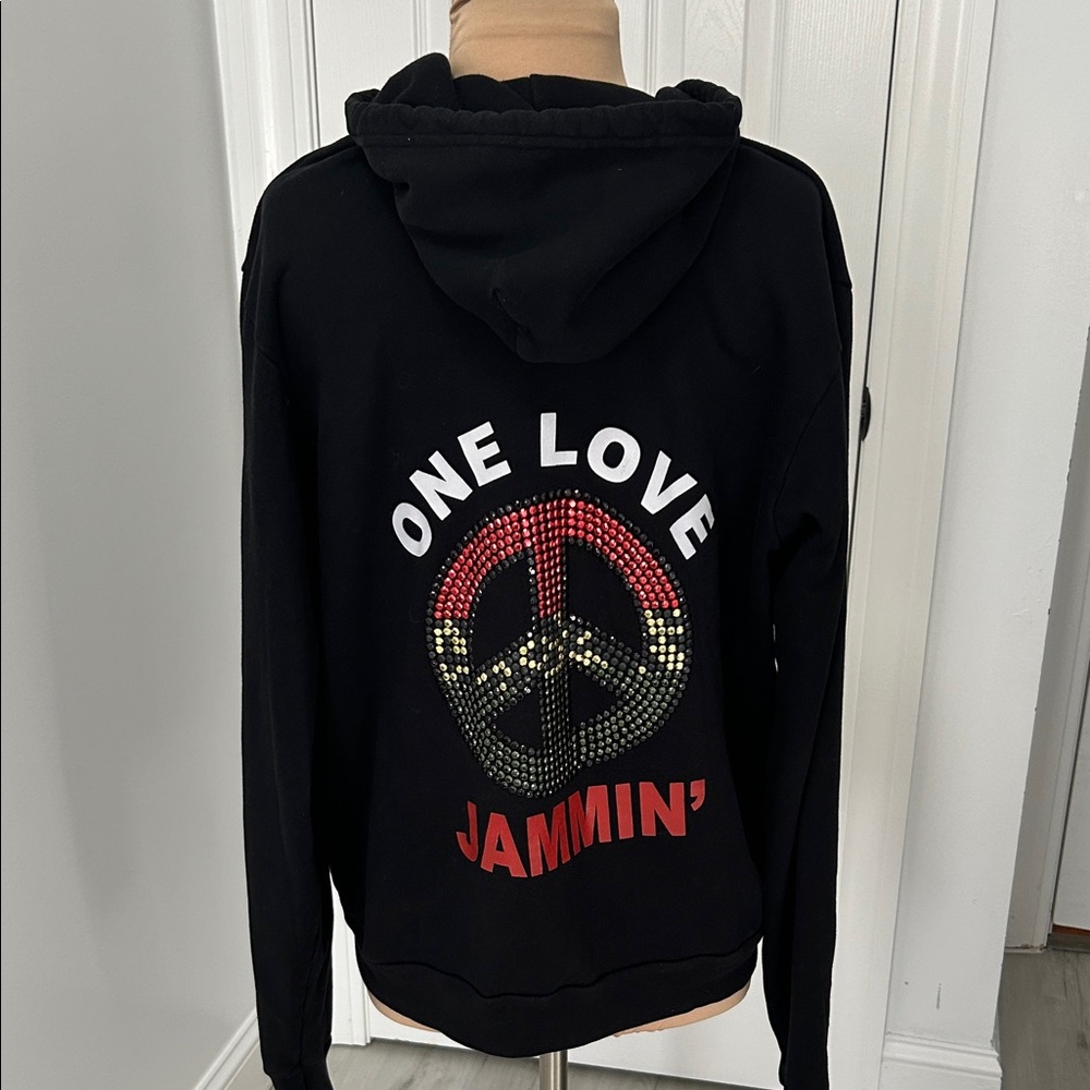Butter Super Soft Black Embellished One Love Full Zip Hoodie